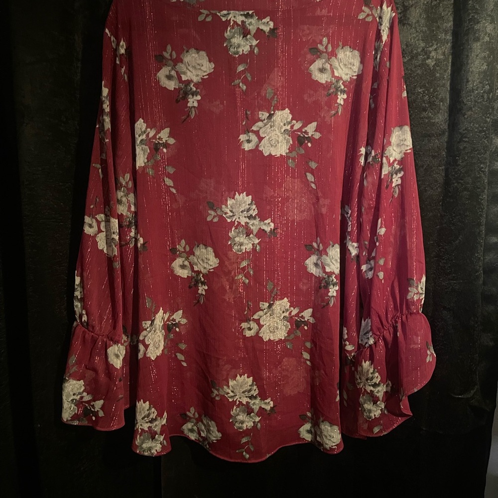 Cato Burgundy Floral Blouse - Picture 2 of 3